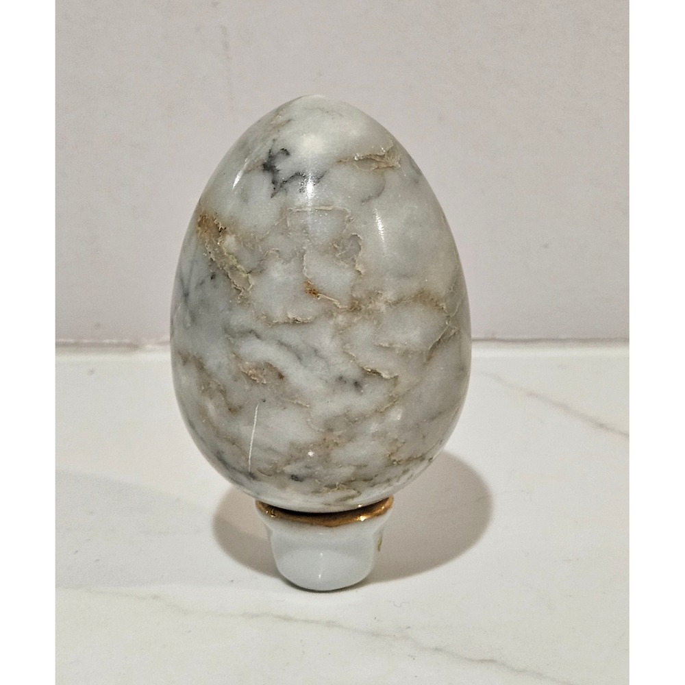 Vintage Polished Marble Egg with Grey White Stone